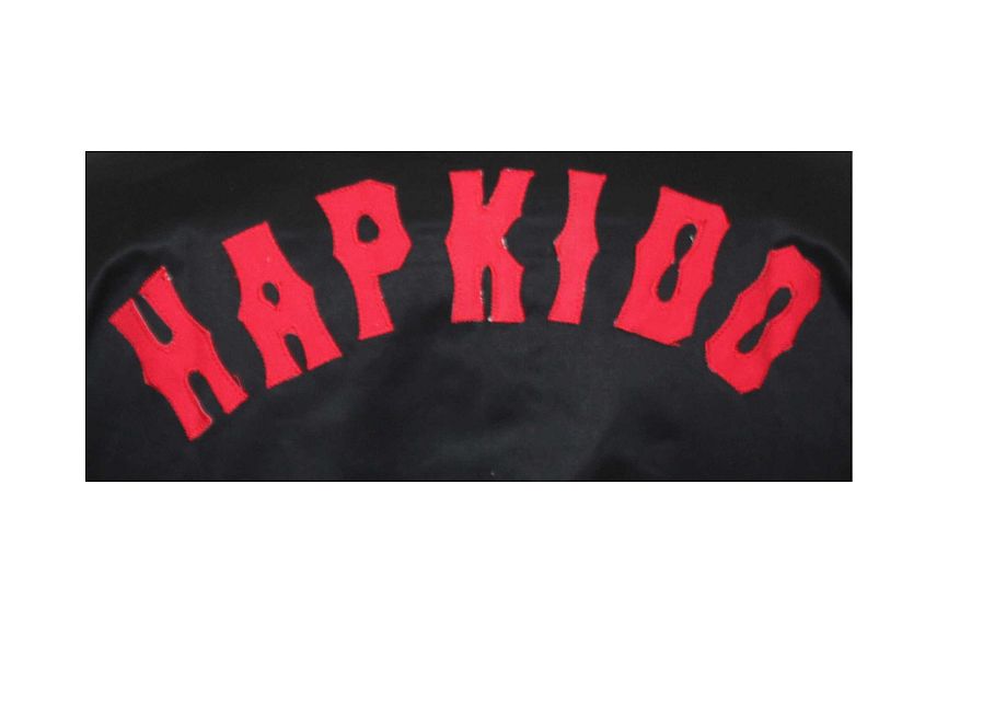 Hapkido-Anzug Jacke schwarz m. Aufdruck, Hose schwarz