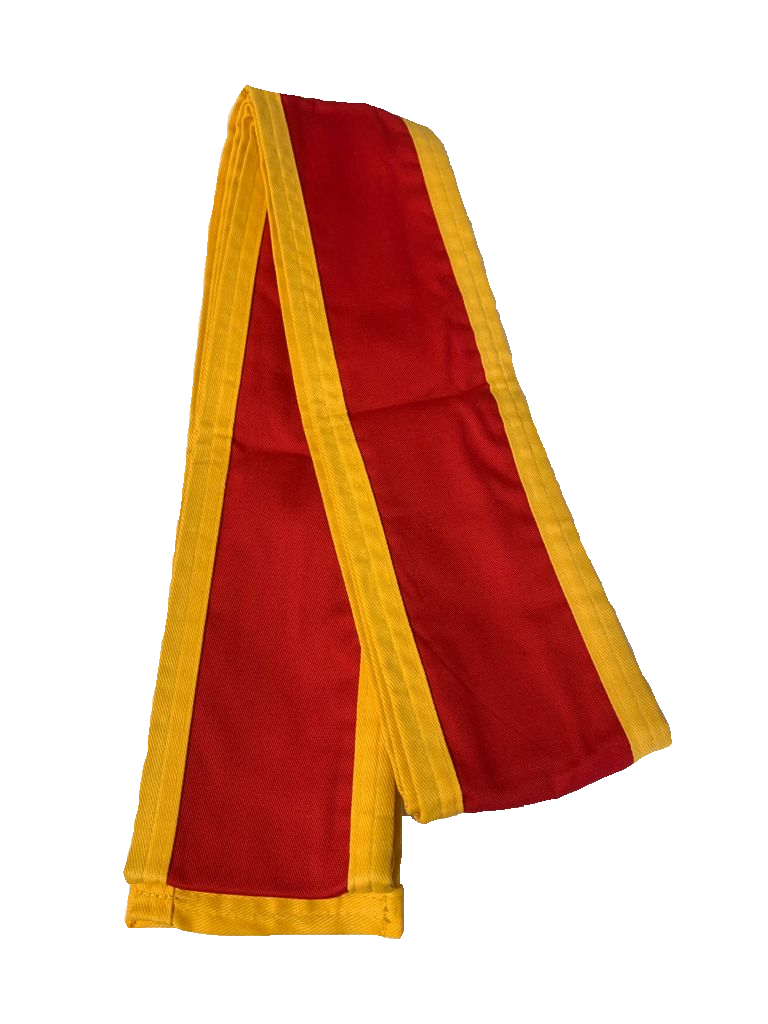 Großmeister Kung-Fu Schärpe Baumwolle rot mit gelbem Rand 300 x 10 cm