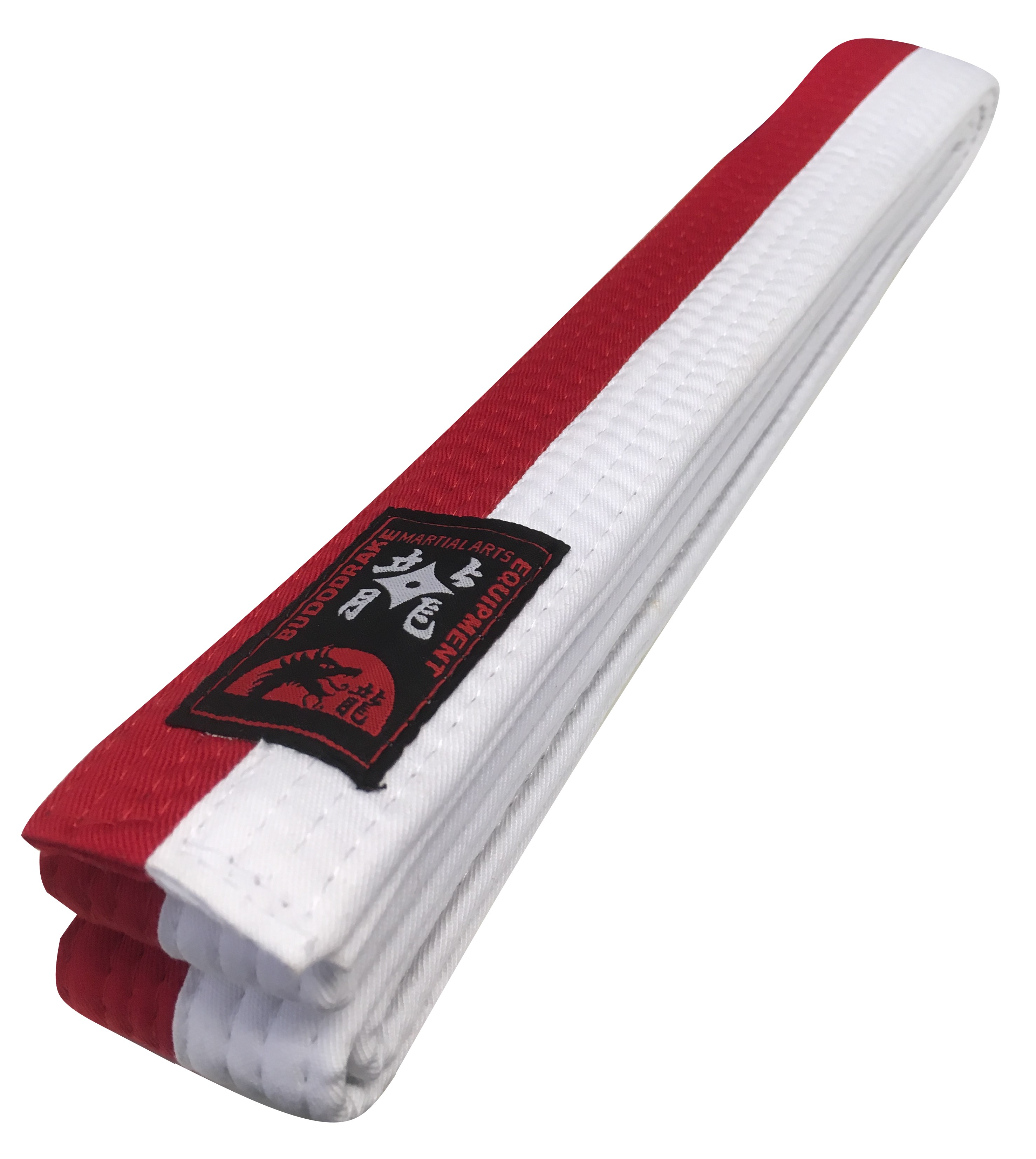 Großmeistergürtel weiß-rot halb/halb, 5 cm breit