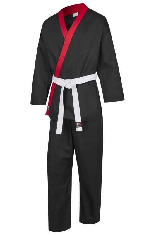Hapkido Anzug schwarz, mit rotem Kragen, Rückendruck / Mischgewebe