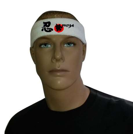 Stirnband weiß Ninja mit roter Sonne (großes Zeichen)