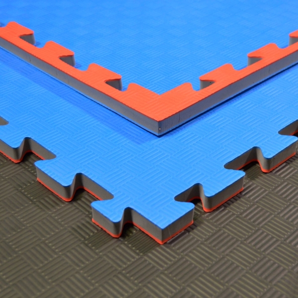 Allround Trainingsmatten 100 x 100 x 2 cm verzahnt für Fitness, Yoga, Kita, Schule, Home rot-schwarz