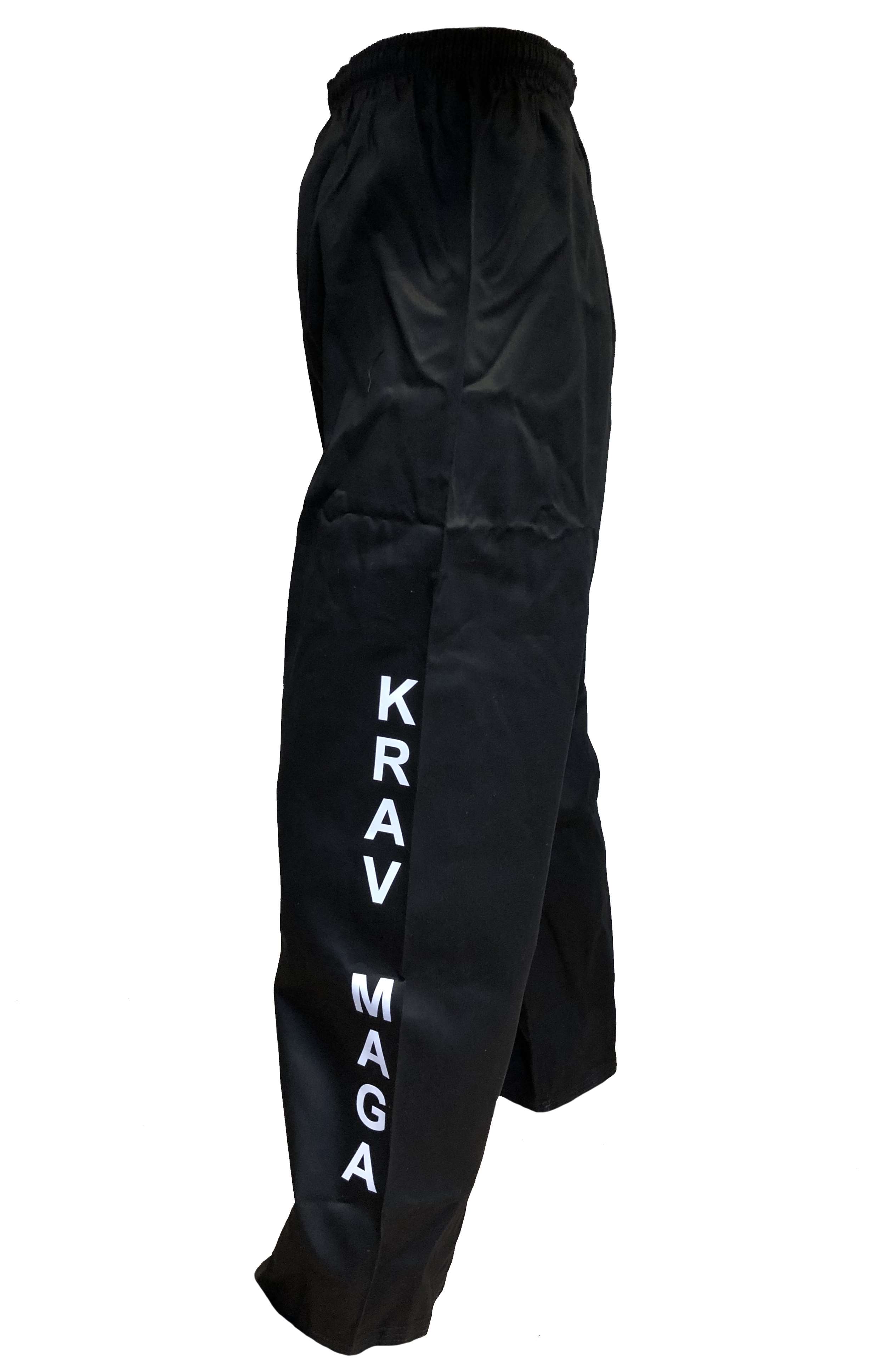 Krav Maga Hose schwarz, Baumwolle, 8 oz, mit Druck KRAV MAGA 210