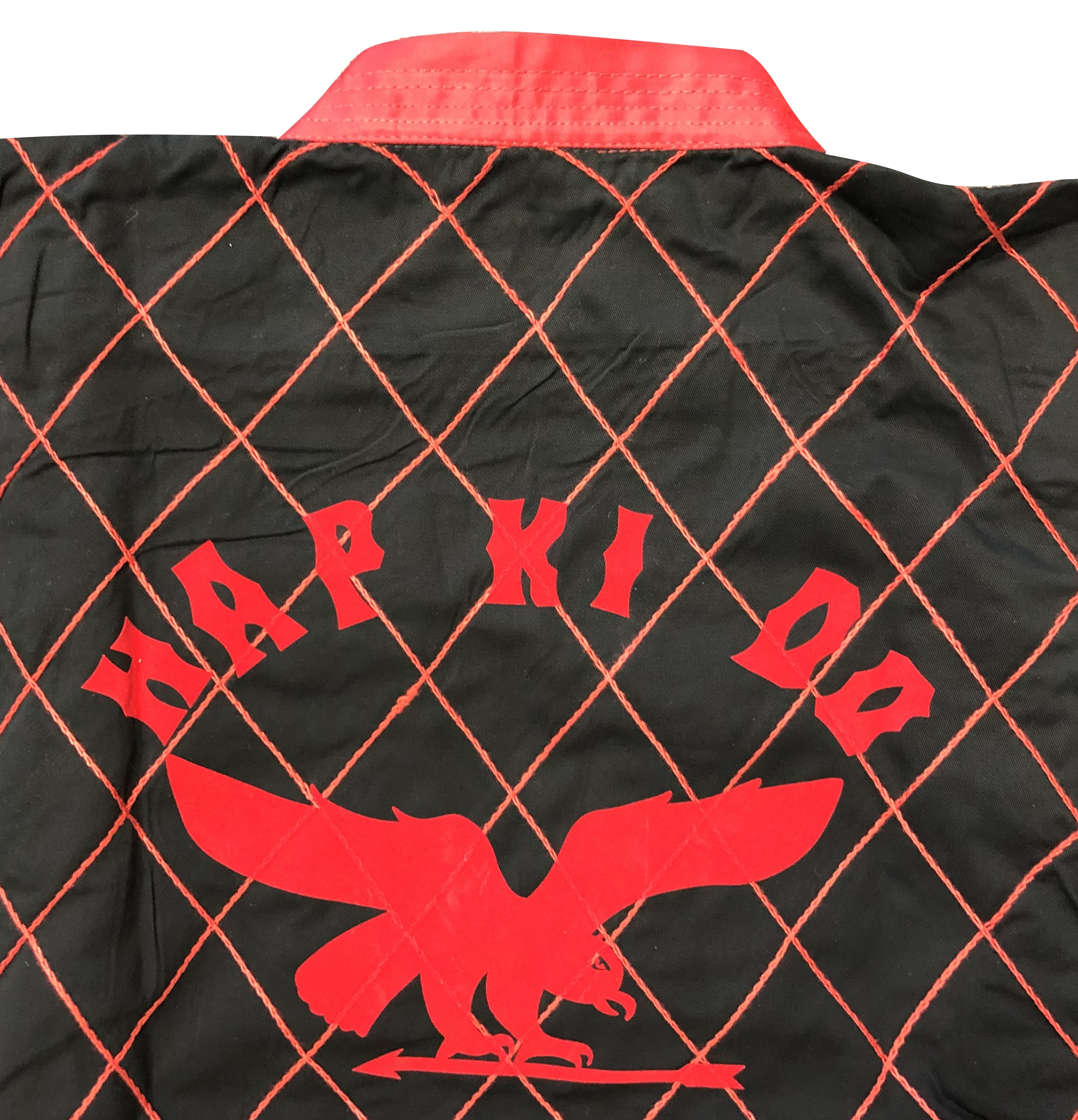 Hapkidoanzug Eagle schwarz mit roten Rauten, Hose schwarz