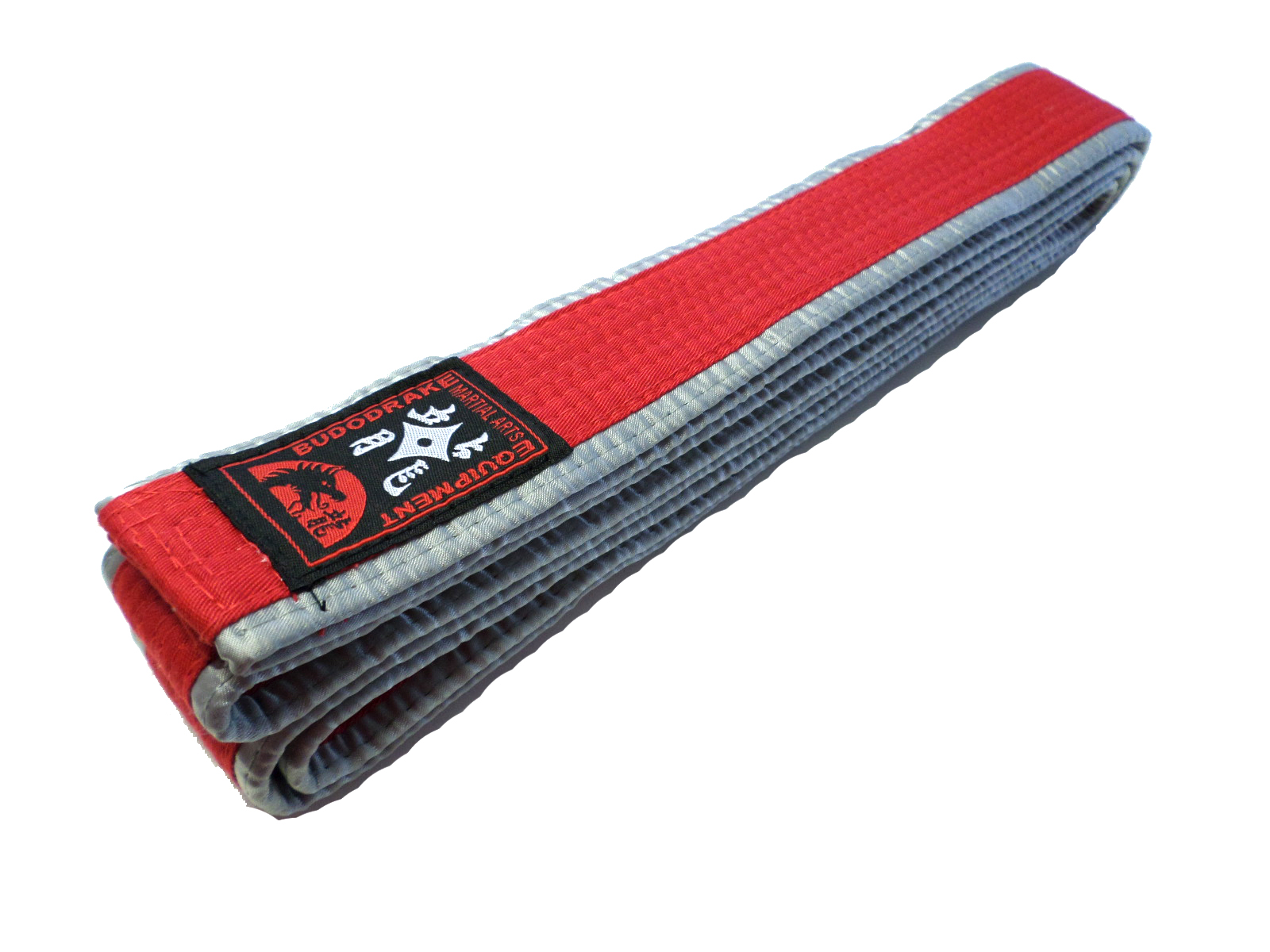 Großmeister Gürtel rot, silber-grau eingefasst mit Bestickung, 350