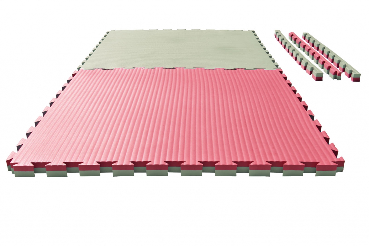Kampfsportmatte Wendematte TATAMI verzahnt / 100 x 100 x 4cm / ROT-GRÜN
