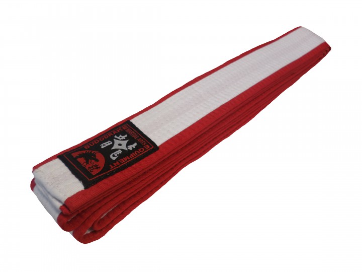 Großmeister Gürtel weiß, rot eingefasst mit Bestickung, 350