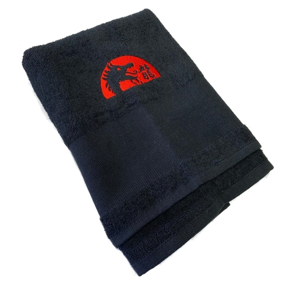 Budodrake Handtuch schwarz bestickt