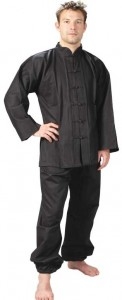 Kung-Fu Anzug schwarz (Baumwolle) mit Bündchen