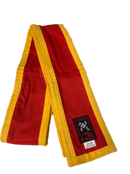 Großmeister Kung-Fu Schärpe Baumwolle rot mit gelbem Rand 300 x 10 cm