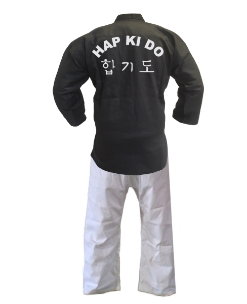 Hapkido Anzug schwarz/Hose weiß, mit Rückendruck weiß