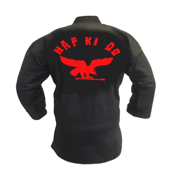 Hapkidoanzug Eagle schwarz mit Druck rot
