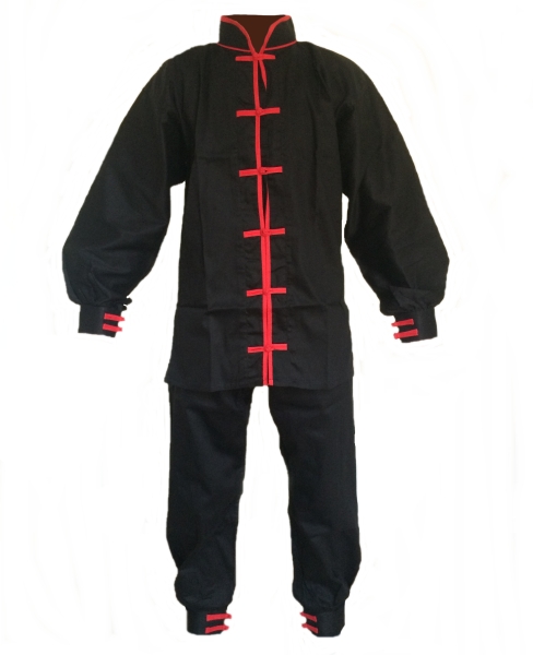 Kung Fu Anzug SIFU schwarz mit roten Applikationen, Baumwolle