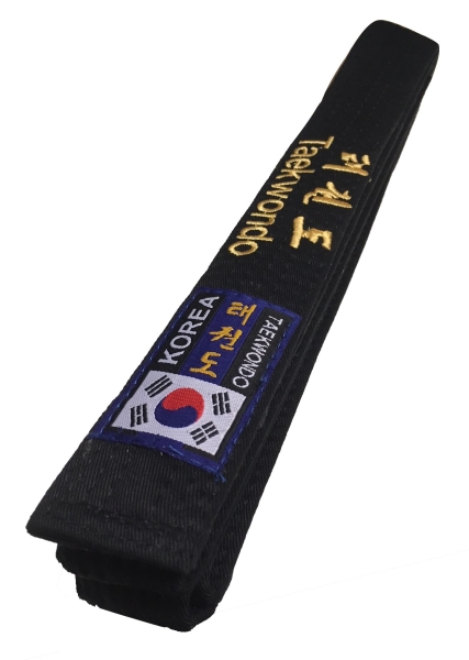 Korea Taekwondo Gürtel schwarz mit Bestickung 2-zeilig Taekwondo deutsch-koreanisch