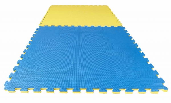 Kampfsportmatten Wendematte CROSSTEXTURE / 100 x 100 x 2cm / blau-gelb