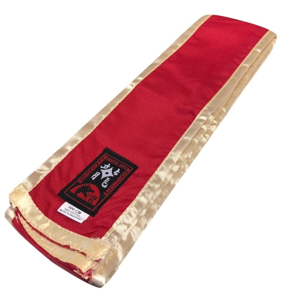 Großmeister Kung-Fu Schärpe Baumwolle rot mit goldenem Rand 300 x 10 cm