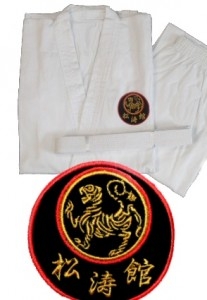 Karateanzug mit Shotokan Bestickung gold-schwarz-rot