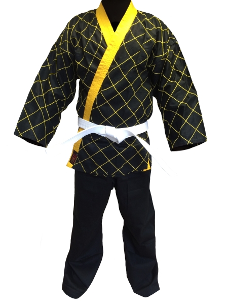 Hapkido-Anzug Jacke schwarz-gelb mit Rückenbestickung "Hapkido" , Hose schwarz