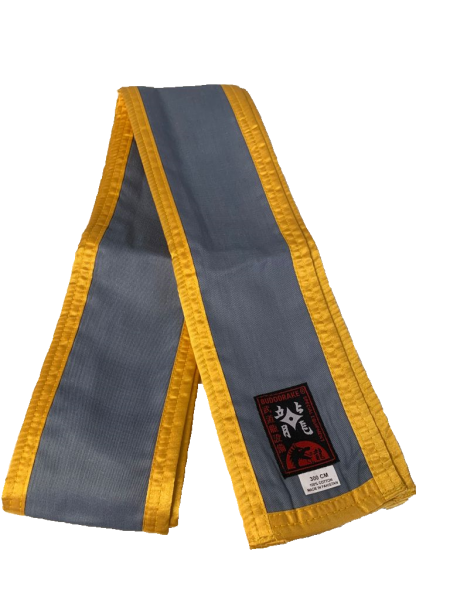 Großmeister Kung-Fu Schärpe Baumwolle grau mit goldenem Rand 300 x 10 cm