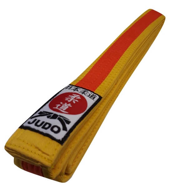 Judogürtel gelb-orange Mittelstreifen mit Judo-Label
